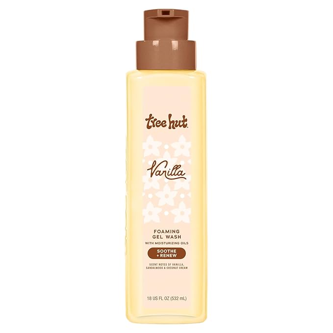 Tree Hut Vanilla Foaming Gel Body Wash, Hydrating & Moisturizing Shower Gel for Soft, Smooth Skin, Warm Cozy Scent, 18 fl oz