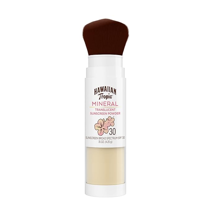 Hawaiian Tropic Sheer Touch Ultra Radiance SPF 50 Sunscreen Lotion Twin Pack with Mineral Powder SPF 30 Sunscreen Brush