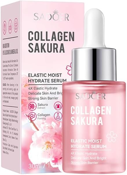 Cherry Blossom Collagen Facial Essence, Hydrating Moisturizing Toner with Natural Plant Ingredients, Gentle Face Essence for Dry Skin Care