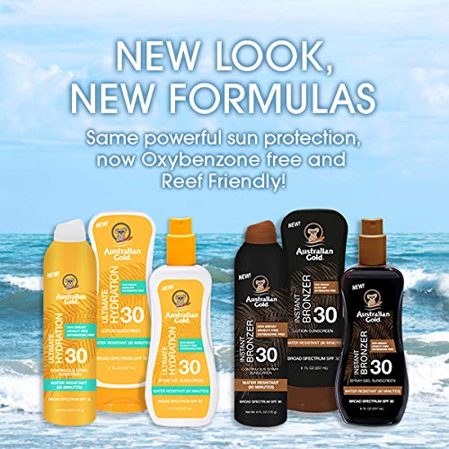 Australian Gold Spray Gel Sunscreen Moisturize Hydrate Skin, Broad Spectrum, Water Resistant, NonGreasyc, Oxybenzone Free, Cruelty Free, SPF 30, Coconut, 8 Ounce (A70892) (Pack of 2)