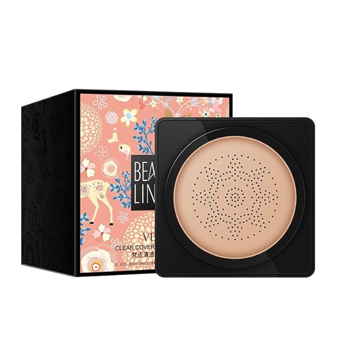 Lovelycat Mushroom Head Air Cushion BB Cream Even Skin Tone Makeup Base PrimerConcealer Lasting Nude Makeup Moisturizing Brightening Pigment CC Liquid Foundation (B-natural)