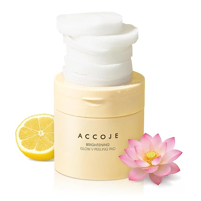 ACCOJE Brightening Glow V Peeling Toner Pads with Glutathione & AHA+BHA, Dual-Textured Exfoliating Toner Pads for Smoother, Clearer & Radiant Skin, Korean Skin Care (70 Pads)
