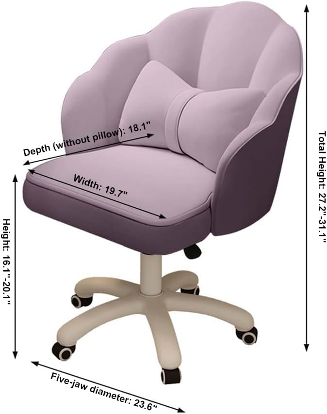 Vanity Chair with Wheels Velvet Petal Desk Chair Upholstered Tufted Home Office Chair for Women Girls, Height Adjustable Makeup Task Chair for Bedroom Living Room