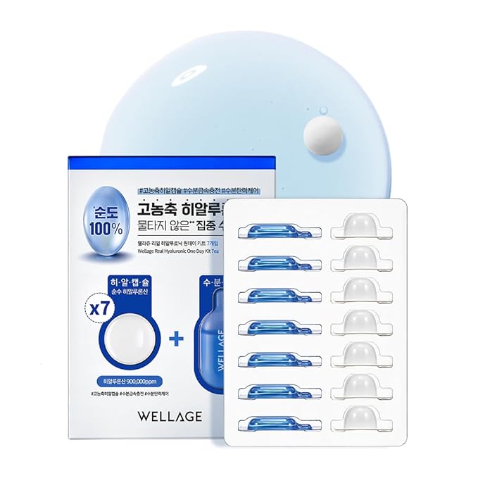 WELLAGE Real Hyaluronic Acid Hydrate One Day Kit Serum 7ea, Korean Beauty Secret Ampoule, High Concentration HA Ceramide 8 Herbal Extracts for Firming and Moisturizing Special Day Care