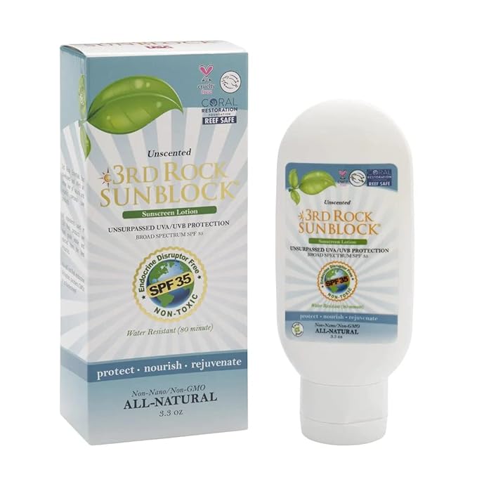 3rd Rock Essentials | Sunblock® SunScreen Lotion SPF 35+ | All Natural Organic Zinc Unscented Sunscreen for Sun Protection | All Natural Personal Care (3.3 oz | Single)