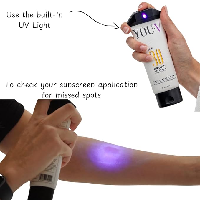 YouV Mineral Sunscreen SPF 30 with UV Detection Light – Zinc Oxide Broad Spectrum Protection – See Sunscreen Coverage to Avoid Missed Spots – Reef Safe, Kid Friendly