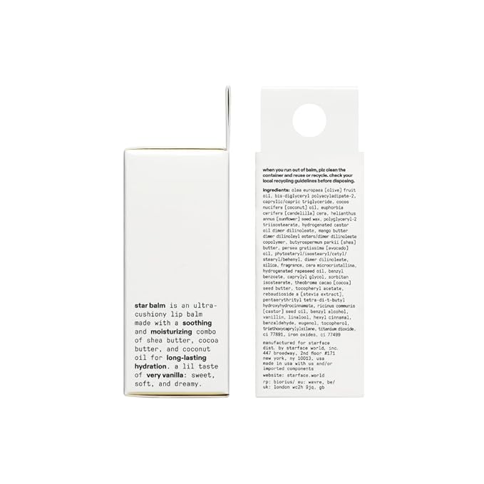 Starface Star Balm Very Vanilla, Hydrating Lip Moisturizer with Shea Butter, Cocoa Butter, and Coconut Oil, Dreamy Vanilla Flavor (0.15 oz)