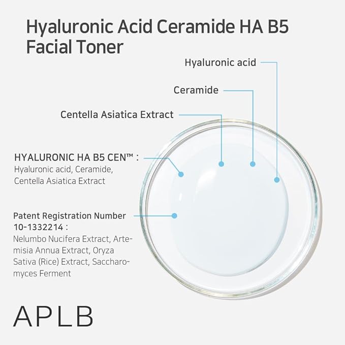APLB Hyaluronic Acid Ceramide HA B5 Facial Toner | HYALURONIC HA B5 CEN™ 21.3% 5.41 FL.OZ/Korean Skincare, Replenishing Moisture, Revitalize for Gentle and Improve Skin Texture