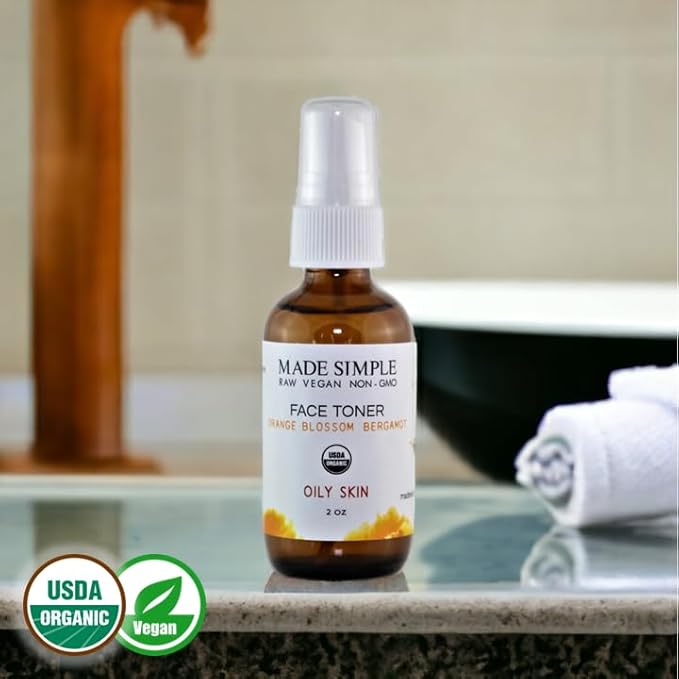 Orange Blossom Bergamot Face Toner for Oily Skin - Certified Organic, Vegan, & Cruelty-Free
