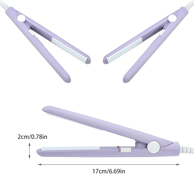 Mini Hair Straightener 2 in 1 Straight and Curly Hair Flat Iron Ceramic Tourmaline Plate 100-240V 20W US Plug (Purple)