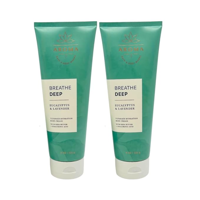 Bath & Body Works Aromatherapy Breathe Deep Eucalyptus & Lavender Body Cream Gift Set with a Red Bow for Holidays & Gifts - Pack of 2