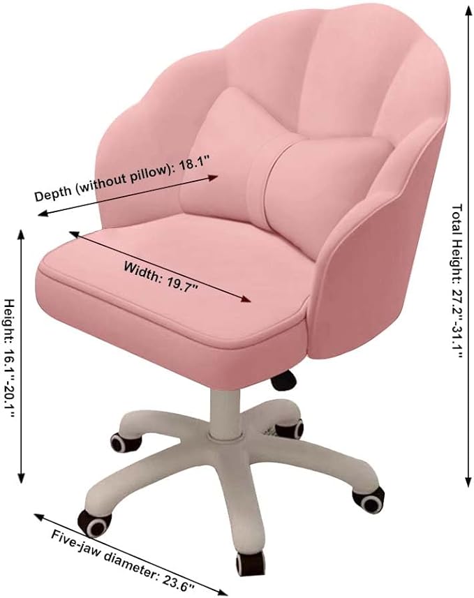 Vanity Chair with Wheels Velvet Petal Desk Chair Upholstered Tufted Home Office Chair for Women Girls, Height Adjustable Makeup Task Chair for Bedroom Living Room