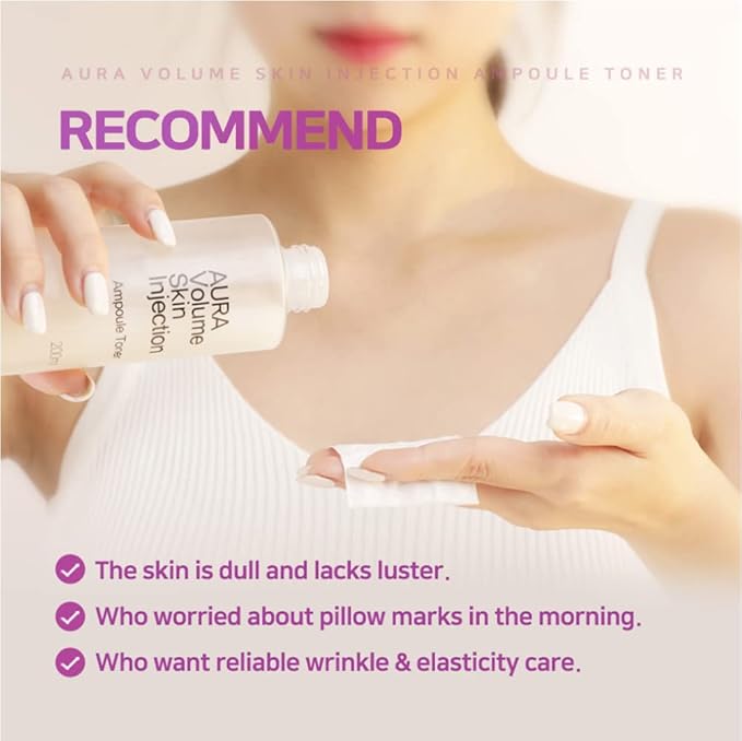 Aura Volume Skin Injection Ampoule Toner | Korean Skin Care | Improvement of Volume Elasticity | High-Content Peptide Liposomal Adenosine (6.7 fl oz)