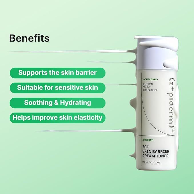 Zipiderm EGF Skin Barrier Cream Toner – Korean Milky Hydrating Toner for Dry, Sensitive & Acne-Prone Skin with Ceramides, Hyaluronic Acid, Rice Bran & Soy Protein, Moisturizing Skincare, 5.07 fl oz