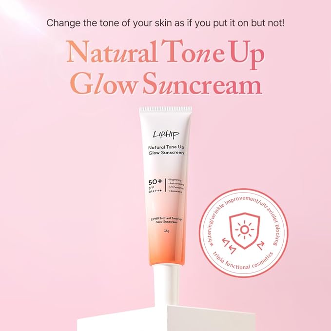 Natural Tone Up Glow Sunscreen SPF50+/Brightening UV Protecting, Anti-wrinkling, Mosturizing, tranexamic acid 1%, Niacinamide, Glutathione included