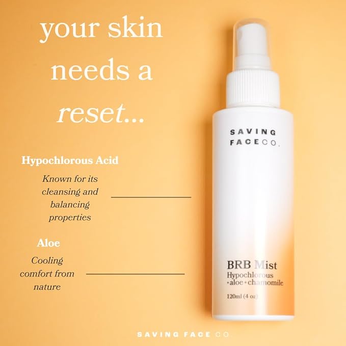 Saving Face Co. BRB Barrier Reset Boost Skin Mist - Hypochlorous Acid Facial Spray, Soothing Toner for Sensitive Skin, Calming Barrier Repair with Chamomile & Aloe, Daily Face Mist (4 Oz)