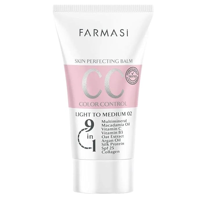 FARMASi CC Color Correcting Cream, Tinted Moisturizer Makeup Base with SPF 25, Lightweight Buildable Coverage, Natural Flawless Finish, All Skin Types, 1.7 fl oz, Light to Medium