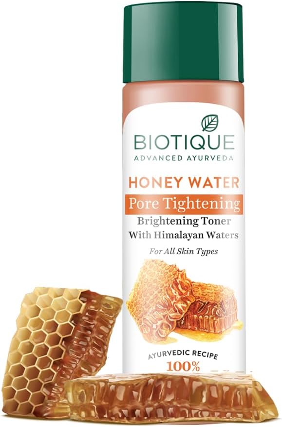 Biotique Bio Honey Water Clarifying Toner, 120ml (4.05 Oz.) I With Himalayan Water I All Skin Type I Blended With Pure Honey, Aloe Vera, Manjishtha, Nutgalls, Carrot, Sandalwood And The Fresh Waters