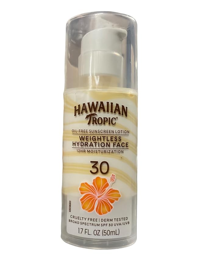 Hawaiian Tropic Weightless Hydration Lotion Sunscreen for Face SPF 30, Oil Free Sunblock, Mini Sunscreen, 1.7 fl oz, 3-Pack