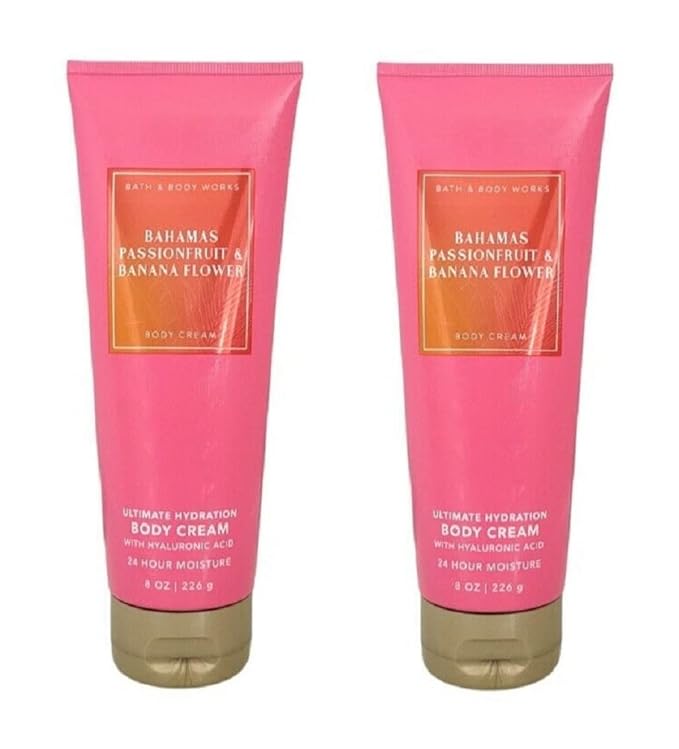 Bath and Body Works Bahamas Passionfruit and Banana FlowerBody Cream Ultimate Hydration Gift Set For Women 2 Pack 8 Oz. (Bahamas Passionfruit & Banana Flower)