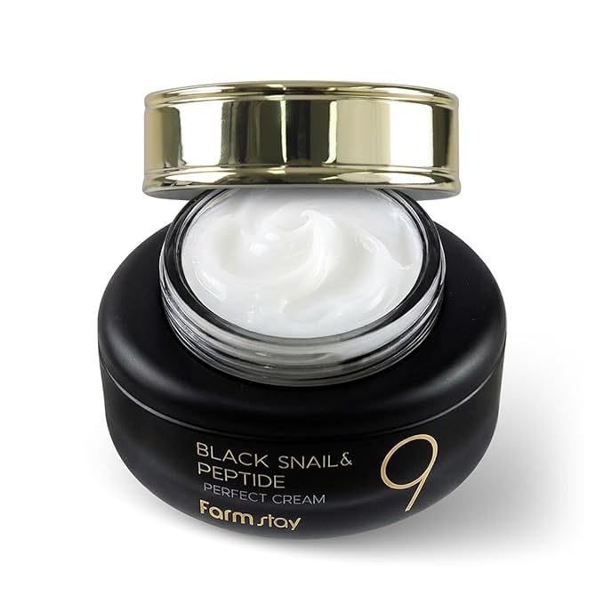 FARMSTAY Black Snail & Peptide 9 Perfect Cream, Snail Mucin Moisturizer for Elastic & Glow Skin, Hydrating & Nourishing, Anti-aging, Skin Barrier Repair, gift for Women Korean Skin Care 1.85 Fl. Oz