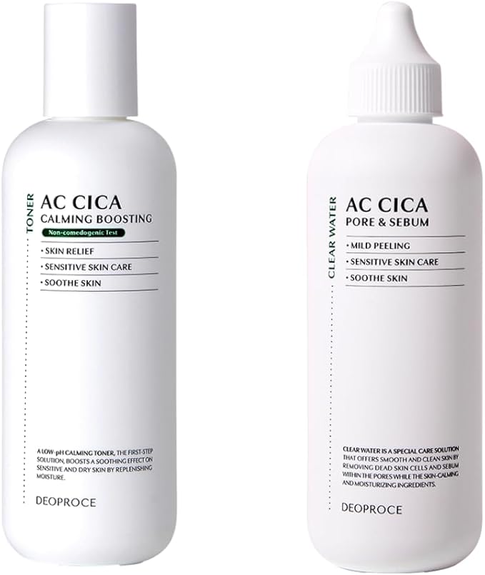 Deoproce AC CICA Calming Boosting Toner 150ml + Pore & Sebum Clear Water 150ml Duo – Korean Skin Care for Hydration and Oil Balance