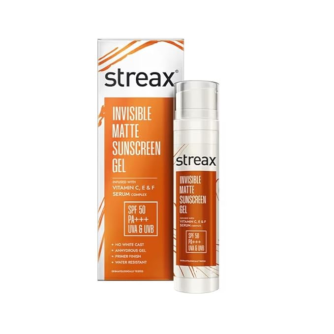 Streaaxx Invisible Matte Gel Sunscreen SPF 50 PA+++, Non-Greasy Formula for Glowing Skin with No White Cast 50ml