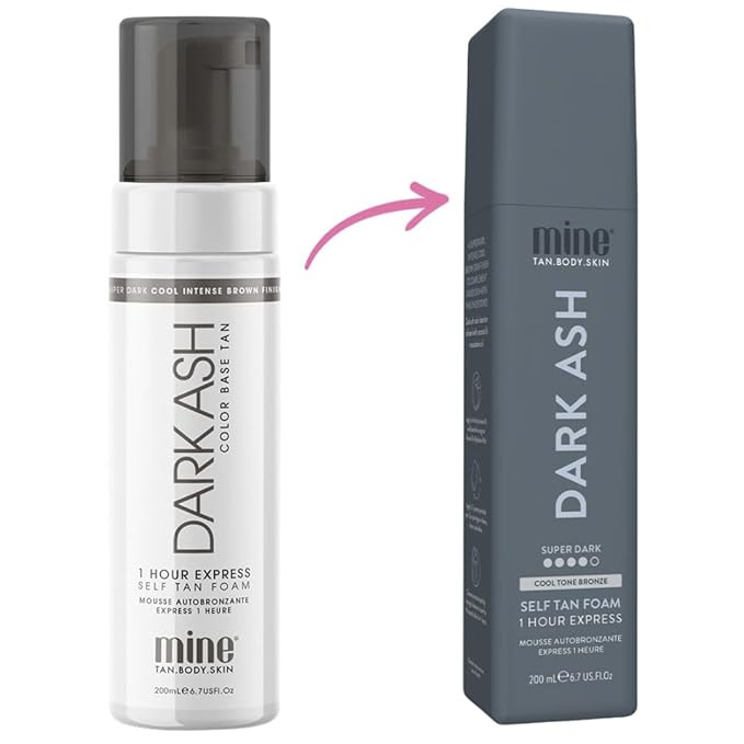 Minetan Dark Ash Self Tanning Foam | Color Base Tan Collection - Ultra Deep Brown Bronze Glow, 1 Hour Instant Express, Face & Body Fake Sunless Tanner Mousse, For Fair & Pink Undertones, 6.7 Fl Oz