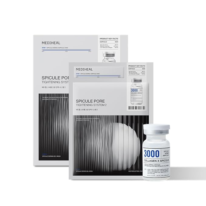 Mediheal Collagen Spicule 3000ppm Intensive Serum – Micro Needle Serum for Pore Care, Soothing & Skin Texture Improvement, 2-Step Pore Care Set,Collagen Spicule Ampoule and Gel Mask Set,4 pcs