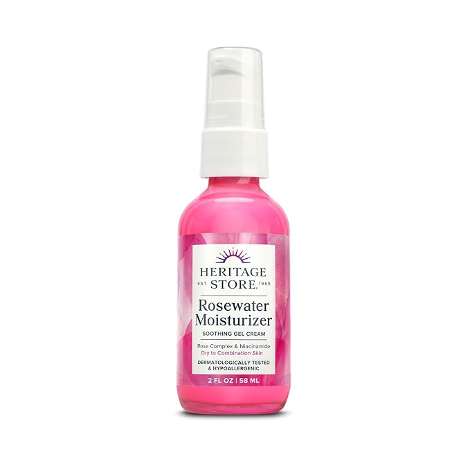 HERITAGE STORE Rosewater Face Moisturizer - Soothing Gel Moisturizer with Rose Complex, Niacinamide and Hyaluronic Acid - Dry to Combination Skin Care - Hypoallergenic, Vegan, 60-Day Guarantee, 2oz
