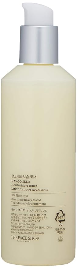 The Face Shop Mango Seed Moisturizing toner | Intense Hydrating & Nourishing Toner with Subtly Sweet-Scented for Dry Skin | Rich & Everlasting Skin Moisturization, 5.4 Fl Oz