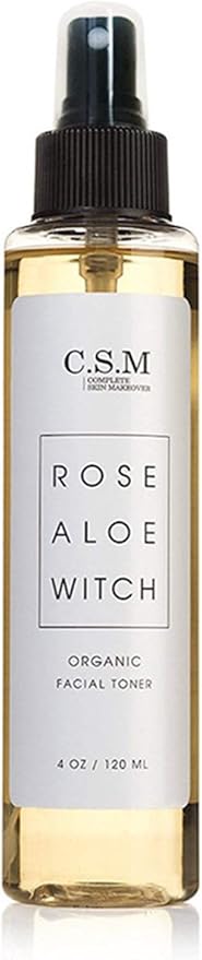 CSM Organic Alcohol-Free Witch Hazel Face Toner with Rose Water, Aloe Vera - Minimizes Pores, Soothes Skin for a Fresh, Clear Complexion - Easy Mist Spray - RAW Facial Toner - Made in The USA