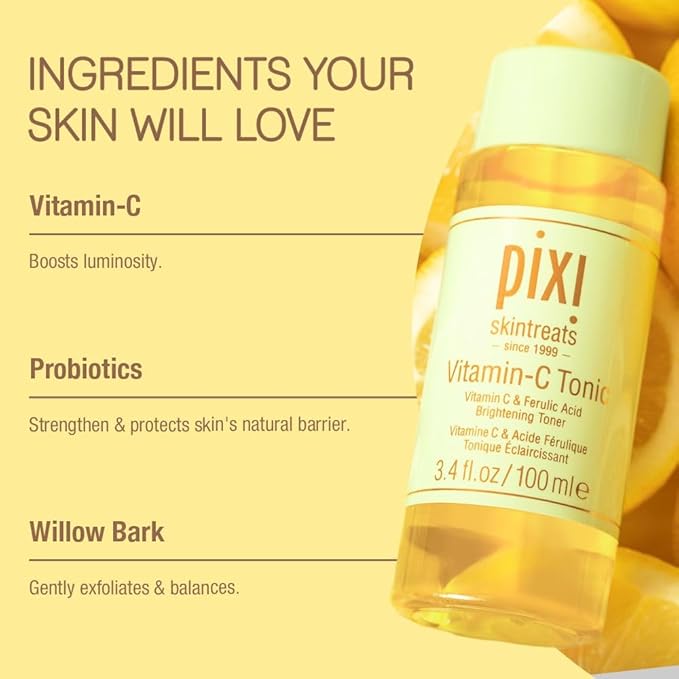 Pixi Vitamin-C Tonic,Brightening & Soothing Facial Toner, Boost Skin Luminosity, Infused with Vitamin-C & Ferulic Acid, Alcohol Free Daily Toner (250ml / 8,5 fl oz)