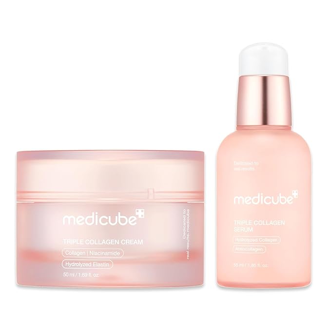 medicube Triple Collagen Nourish and Hydrate Duo: Triple Collagen Cream and Triple Collagen Serum | Niacinamide, Hyaluronic Acid for Glowing, Fimer-Looking Skin | Korean Skin Care