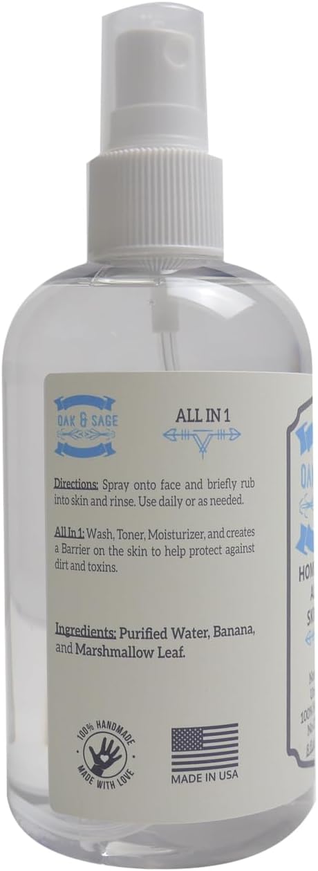OAK & SAGE Homeopathic All In 1 Skin Care - NonLather - Unscented - 8oz - 100% Herbs/Plants, No Alcohol, No Chemicals - For All Skin Types