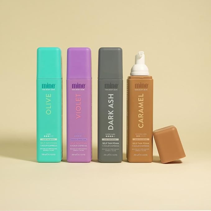 Minetan Olive Self Tanning Foam | Color Base Tan Collection - Dark Beach Bronze Glow, 1 Hour Instant Express, Face & Body Fake Sunless Tanner Mousse, For All Skintones, 6.7 Fl Oz