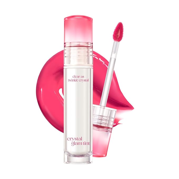 CLIO Crystal Glam Tint, Glossy Lip Tint with Glass-Like Shine, Lightweight Buildable Lip Stain, Long-Lasting Color, Non-Sticky, Rose Extract, Korean Lip Tint (010 BABY BERRY)