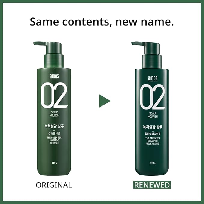 AMOS PROFESSIONAL The Green Tea Shampoo Refresh [For Oily Scalp] 17.6oz (500g) | Anti-Hair Loss Korean Hair Growth Shampoo for Cleanse Excess Sebum