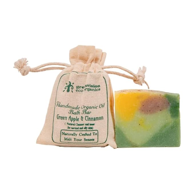 Handmade Organic Coconut Oil Bath Bar 3.52 Oz/100 gm - Green Apple & Cinnamon (Natural Cleanser & toner for normal and oily skin) Pack of 2