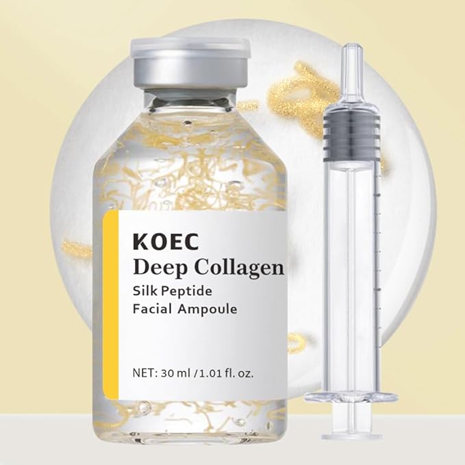 KOEC 2PCS Deep Collagen Silk Peptide Facial Ampoule Set Face Lifting Serum,Intensive Tightening & Smoothing & Hydrating,Non-Greasy,Gentle Formula