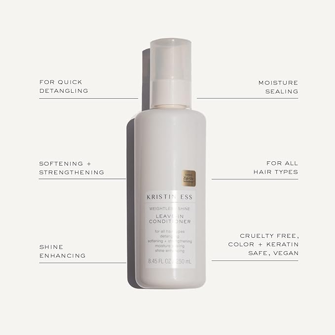 Kristin Ess Styling Bundle, Hydrating Salon Leave In Conditioner Spray for Strength + Shine - Lightweight Anti Frizz Detangler for Women + Weightless Shine Working Hair Serum for Dry Damaged Hair