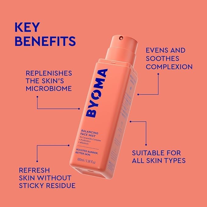 BYOMA Balancing Face Mist - pH Balanced Face Toner with Ceramides, Probiotics & Allantoin - Alcohol Free Toner Spray - Balance, Soothe & Refresh Throughout The Day - 3.38 fl. oz Bundle