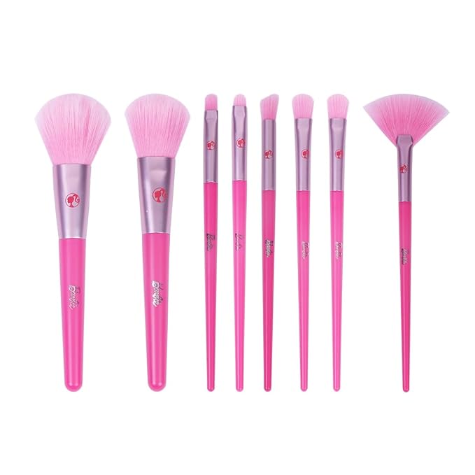 MINISO Barbie Makeup Brush Set 8 pcs Premium Synthetic Fiber Cosmetic Brushes for Foundation Blush Eyeshadow, Gift for Women Girls, Pink