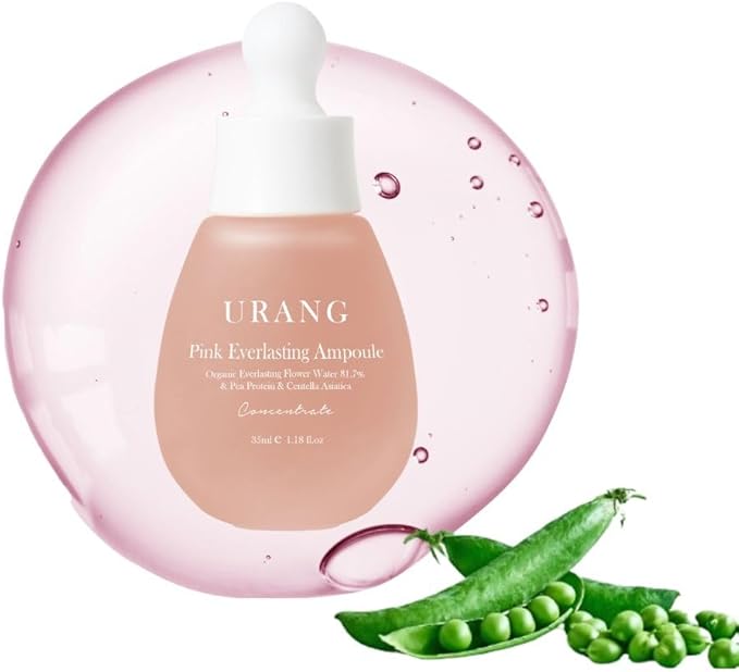 URANG Pink Everlasting Ampoule | Organic Moisturizer Supports Elasticity & Vibrancy for Dull Skin | Natural Vegan Skincare for Women, Men |1.18 Fl oz