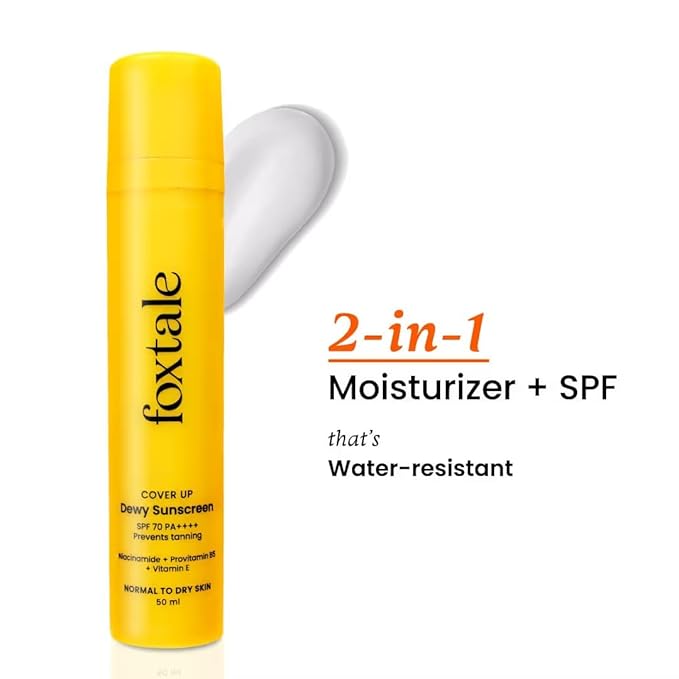 Foxytale's Dewy Sunscreen with Niacinamide, Provitamin B5, Vitamin E, SPF 70 PA++++, 50ml