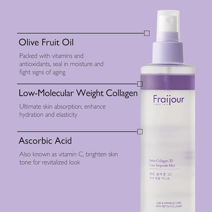 Fraijour Retin-Collagen 3D Core Ampoule Mist – Anti-Aging Facial Mist with Retinal, Bakuchiol & Hydrating Oils, Firms & Plumps Skin, Low pH, for Sensitive Skin, 6.76 fl.oz.