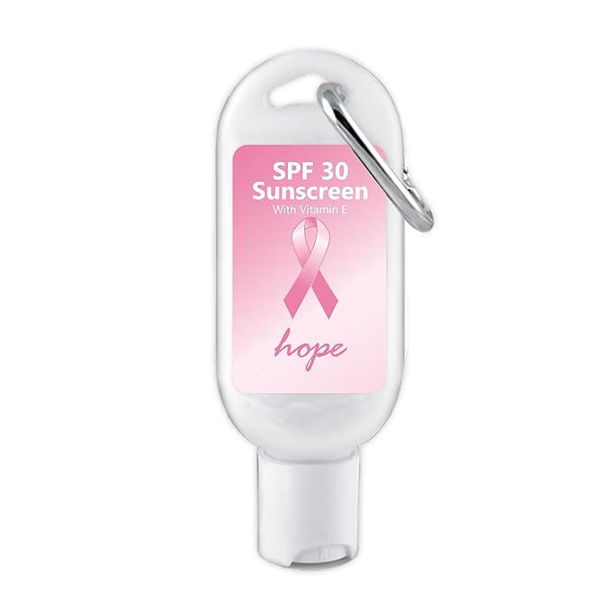 Breast Cancer Awareness Sunscreen with Carabiner SPF 30, Breast Cancer Awareness Bulk Items -Custom Sunscreen for Pink Ribbon - Hope Design (Set of 12)