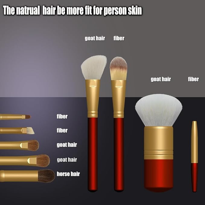 OYE A Set Of Goat Hair Makeup Brush Is More Than Just Goat Hair like Horse Hair makeup brushes and snythetic foundation brush with red handle and white goat hair as the best gift for birthday