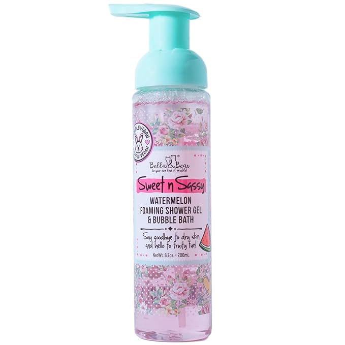 Bella & Bear Sweet 'n' Sassy Watermelon Mega Bath & Body Gift Set with Foaming Shower Gel & Bubble Bath, Bath Milk, Body Scrub & Lip Scrub and Lip Butter Great Gifts for Women