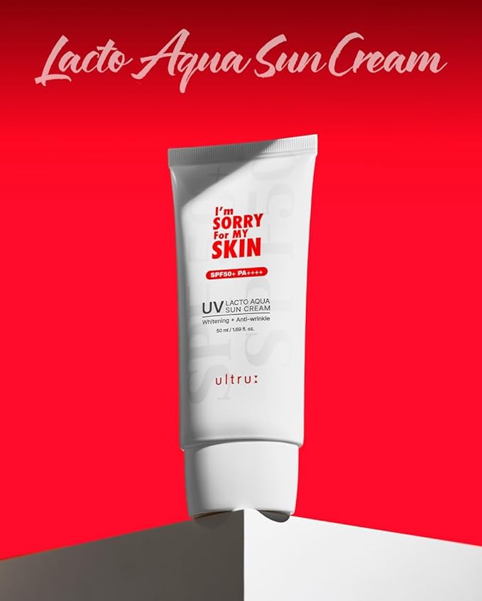 I'M SORRY FOR MY SKIN Lacto Aqua Sun Cream SPF50, Korean Skincare Moisturizing Sunscreen for Face & Body, Light Texture, Does Not Leave White Marks, Suitable for Black Girls, Travel Size 1.69 fl oz
